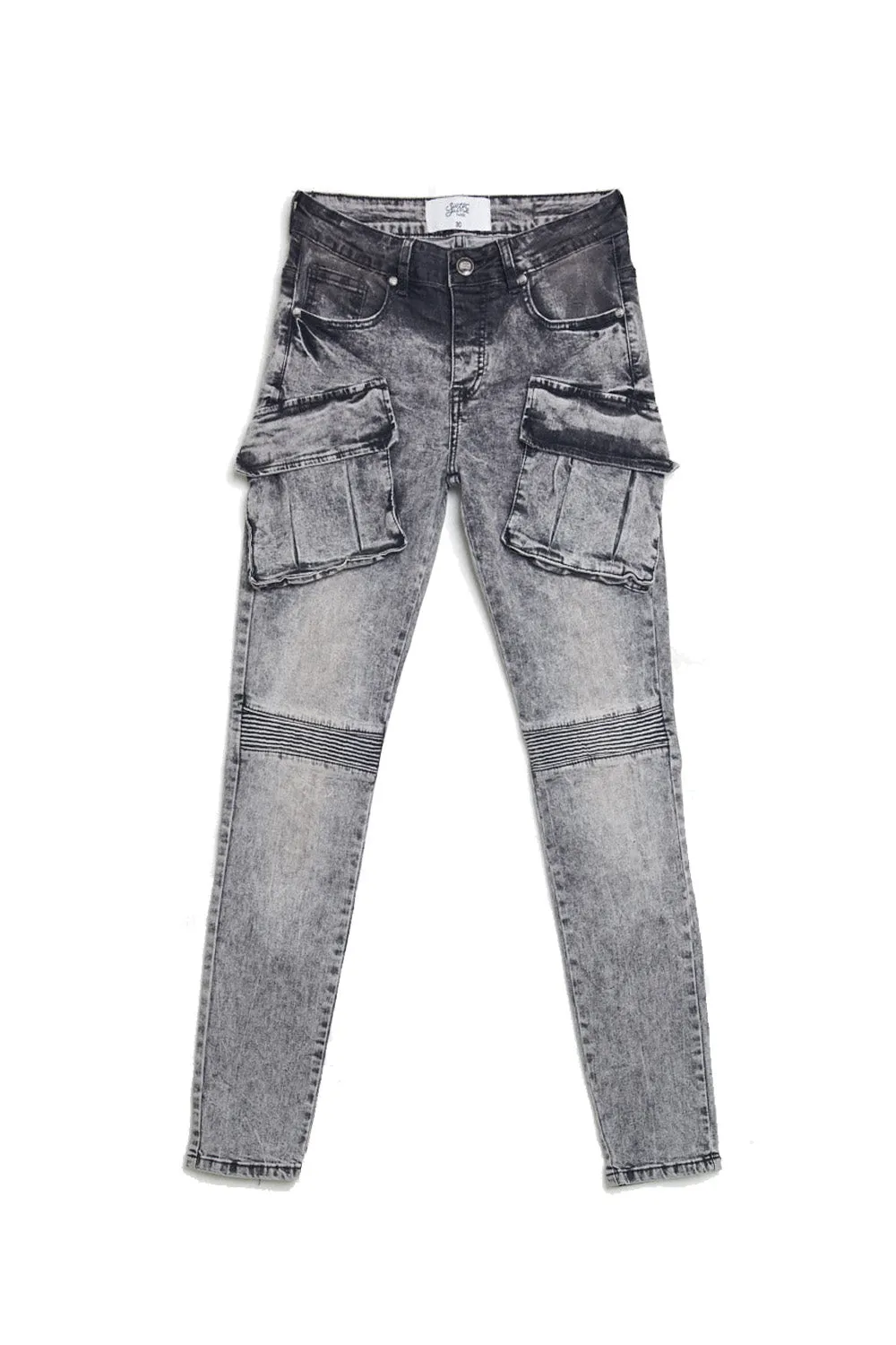 Denim biker cargo pockets grey