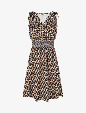 Robe à taille élastiquée imprimé rétro - Noir